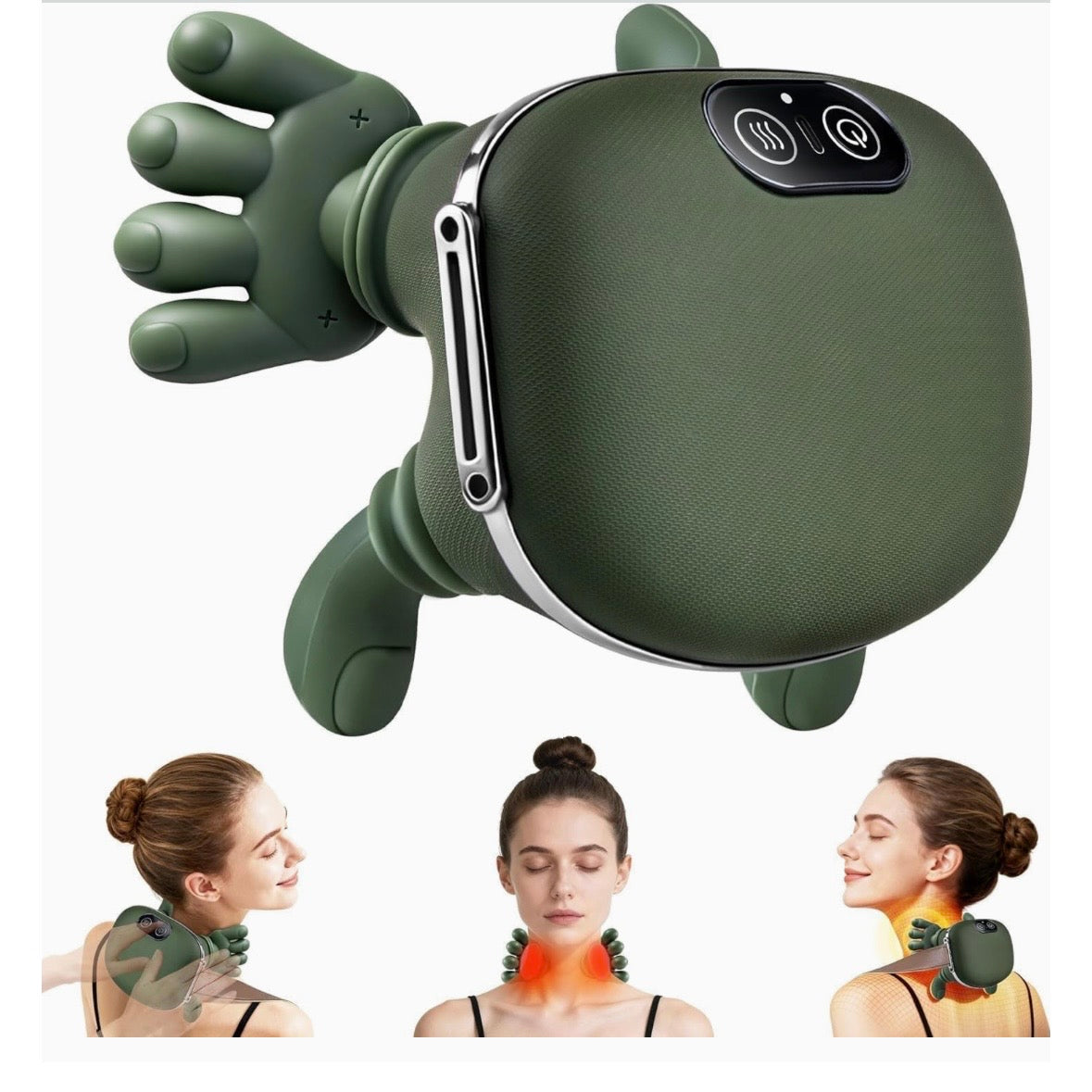 Heated Neck & Back Massager – Wireless Portable Shiatsu Deep Tissue 4D Kneading Massage Pillow with Heat Therapy for Pain Relief & Muscle Relaxation (Green)
