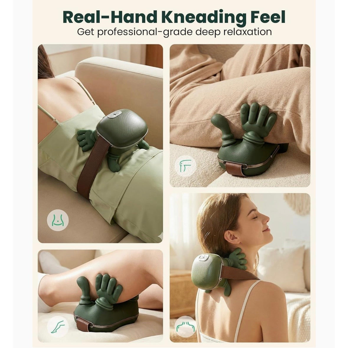 Heated Neck & Back Massager – Wireless Portable Shiatsu Deep Tissue 4D Kneading Massage Pillow with Heat Therapy for Pain Relief & Muscle Relaxation (Green)