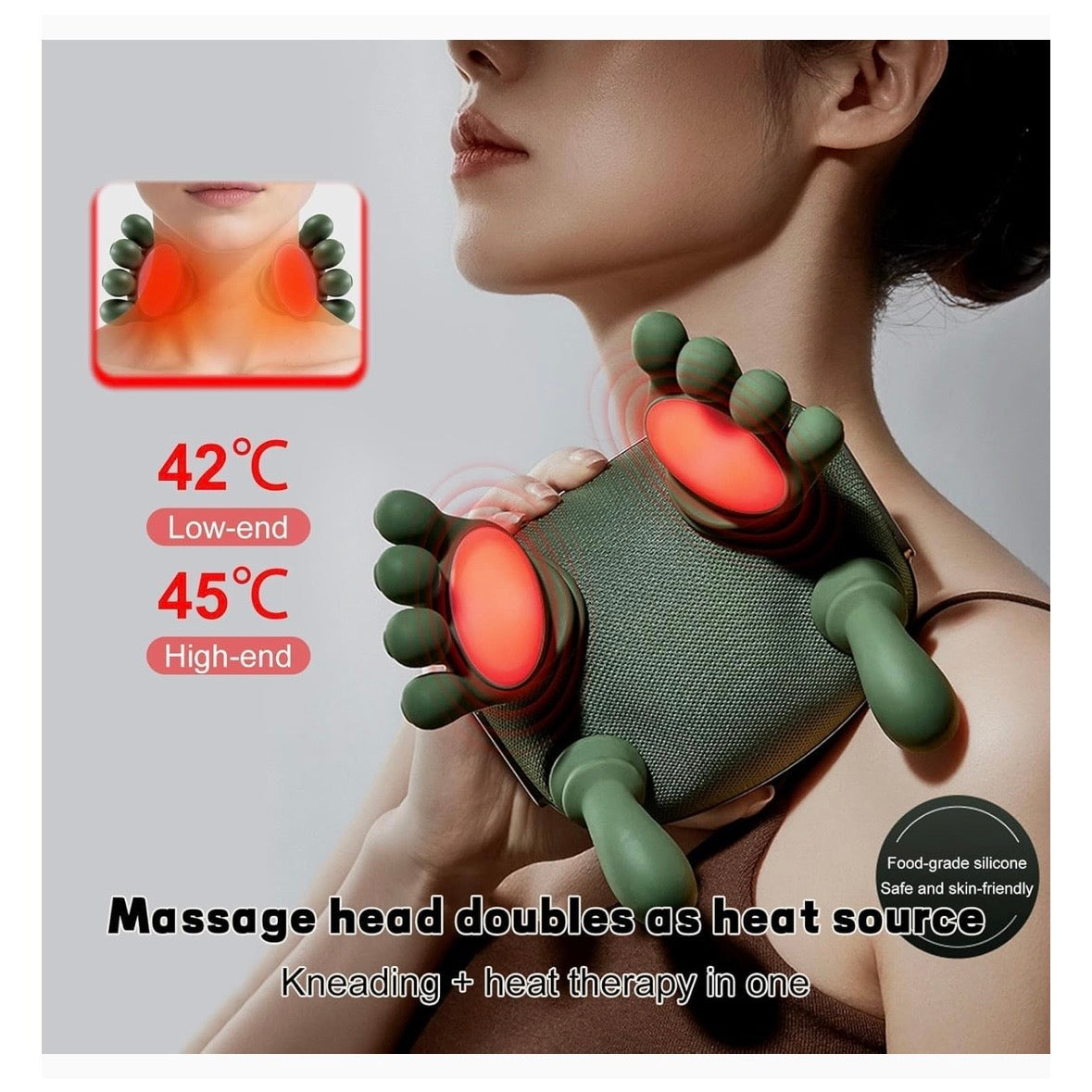 Heated Neck & Back Massager – Wireless Portable Shiatsu Deep Tissue 4D Kneading Massage Pillow with Heat Therapy for Pain Relief & Muscle Relaxation (Green)