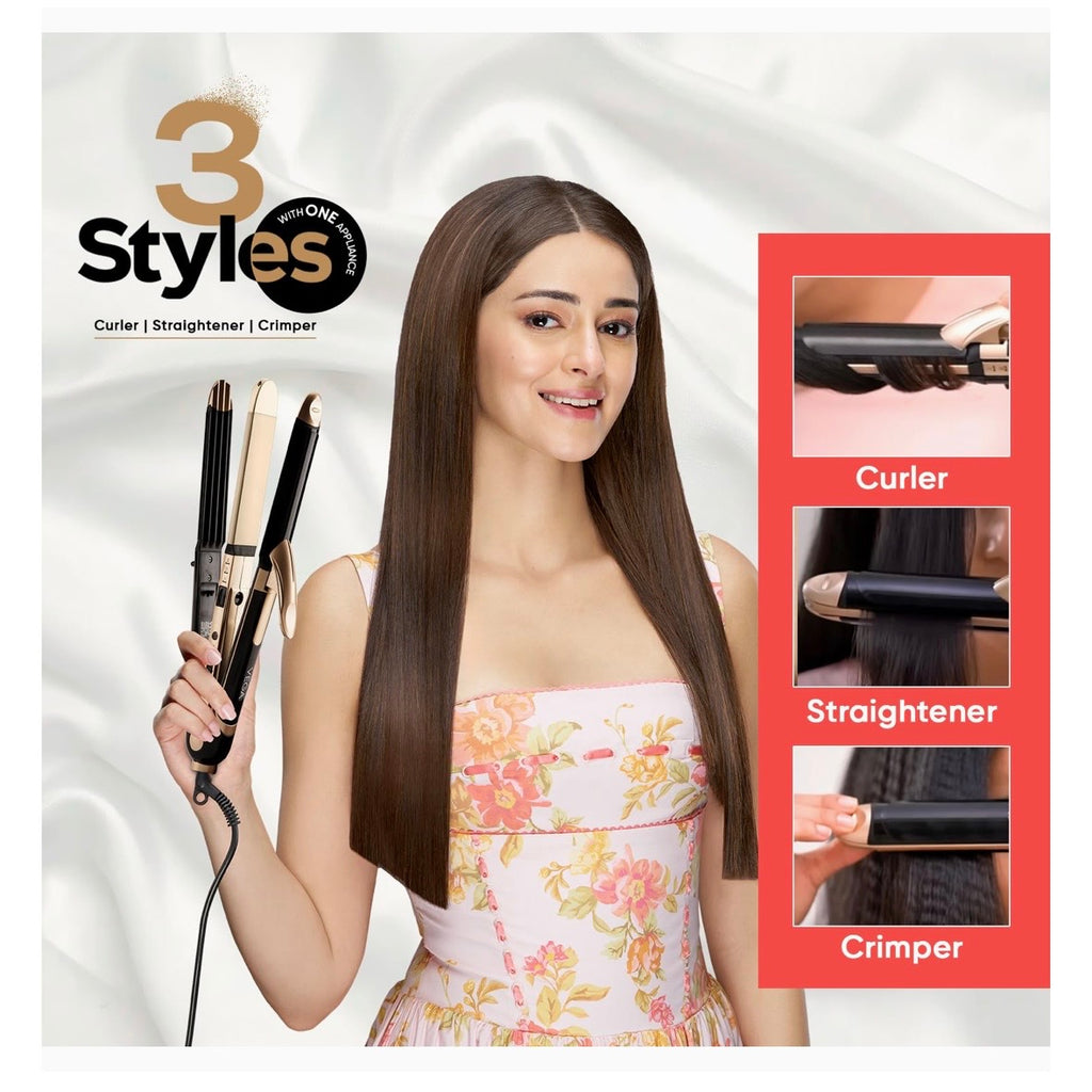 Vega 3-in-1 Hair Styler for Women | Straightener, Curler & Crimper